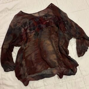 U.R.U Vintage Sheer Oversized Hand Dyed Boho Women's Tie Dye Blouse in Rich Hues